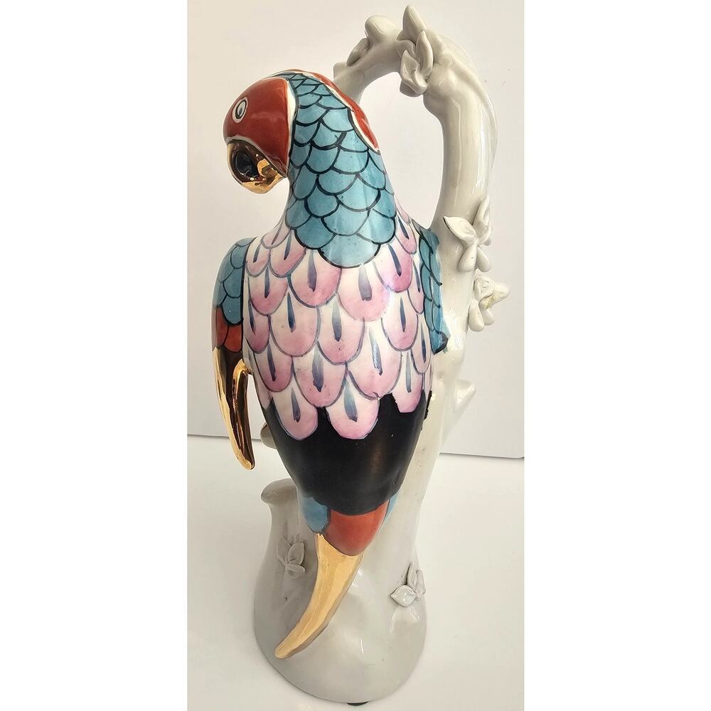 Kinder-Harris Macaw Parrot Figurine Sculpture Hand painted Porcelain Gold Gild - Picture 9 of 9